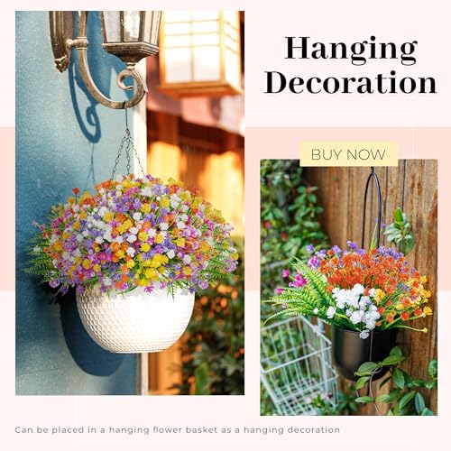 Der Rose 24 Bundles UV Resistant Artificial Flowers for Outdoors Faux Ferns Fake Plastic Flowers for Spring Home Garden Courtyard Patio Front Porch Decor - color: Multi-color C