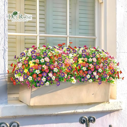 Der Rose 24 Bundles Fake Flowers Artificial Dasiy Faux Flowers Bulk for Outdoor Spring Garden Porch Farmhouse Decor - color: 6 Colors Mix