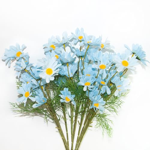 Artificial Daisies for Outdoors, 20.8 Inch Blue Daisy Artificial Flowers, 10 Bundles Faux Wildflowers for Decoration, Wedding, Table Centerpiece - color: Blue