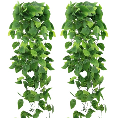 2-Pack Fake Hanging Plants, Faux Hanging Plant Artificial Greenery for Living Room Bedroom Boho Wall Shelf Indoor Outdoor Decor (Green Pothos Ivy Vines) - color: Green Pothos Ivy Vines