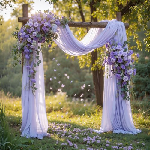 Wedding Arch Draping Fabric, 1 Panel 18FT Purple Sheer Backdrop Curtain Chiffon Fabric Drapery Voile Scarf Draping Panels for Wedding Archway Ceremony Curtain Valance Party Decoration - color: Purple Drapes Curtain, size: (1 Panel )6 Yards/18ft