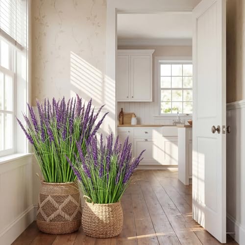 Jexine 10 Pcs Artificial Lavender Outdoor 31.5" Tall Faux Flowers Grass Stems UV Resistant Fake Outdoor Plants for Porch Planter Garden Patio Front Door Home Wedding Decor - color: Purple, size: Spike Lavender