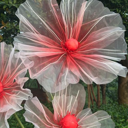 Giant Flowers Decorations, Large Wedding Artificial Silk Flower with Standing Base for Valentine Reception Banquet Outdoor Ceremony Party Church Floral Backdrop 3pc (Red) - color: Red