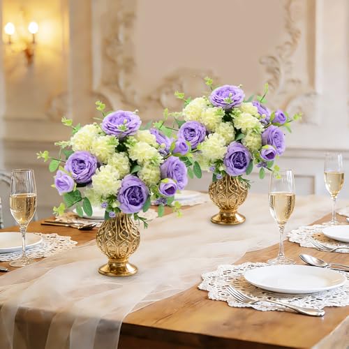 Artificial Flowers Bouquet, Purple Silk Peonies Chrysanthemum Mixed Bouquet with Eucalyptus, Artificial Roses Bouquet for Wedding Centerpieces Bridal Bouquet Mohter's Day Valentine's Day Home Decor - color: Purple