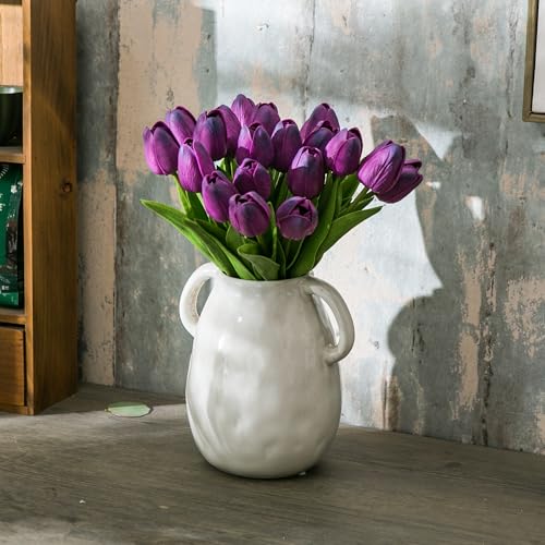 Tanvecle 20pcs Purple Artificial Tulip Flowers, Silk Fake Flowers 13" for Mother's Day, Easter, Valentine’s Day Gifts in Bulk, Home, Kitchen, Wedding Decorations - color: Purple