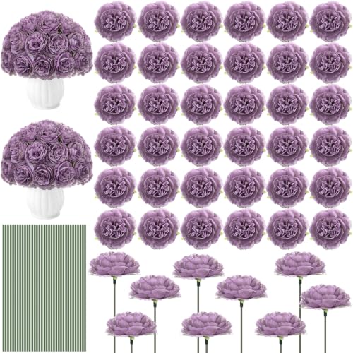 Thiccywoov 200 Pcs Flowers Long Stem Artificial Rose Bulk, 3.2 Inches Silk Rose Head Flowers Faux for Wedding Bridal Bouquet Independence Day Home Floral DIY Centerpieces Party Decoration (Purple) - color: Purple