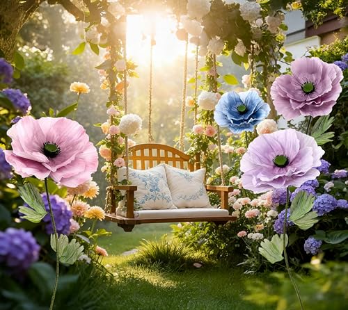 Standing Corn Poppy, Giant 5.58ft Life-Size Faux Blooms with Flexible Stem Metal Base Oversized Wedding Arch Decor,Garden Window Display(Blue,1) - color: Blue