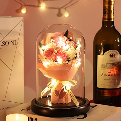 Mothers Day Rose Gifts, Flower Gifts for Women,Rose in Glass Dome with 2 Light Modes,Light Up Rose Flowers,Valentines Anniversary Birthday Gifts for Women, Mom, Wife, Girlfriend - color: Romantic Rose