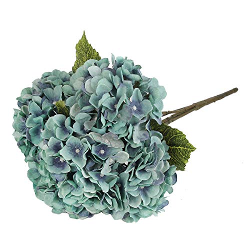 2Bouquets Artificial Fake Flowers Plants Silk Hydrangea Arrangements Wedding Bouquets Decorations Plastic Floral Home Kitchen Garden Party Festival Bar DIY (Acid Blue,5Flower Heads) - color: Acid Blue，5flower Heads
