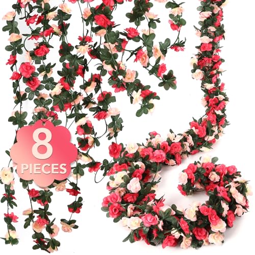8 Pcs 65.6FT Flower Garland,Rose Garland,PinkFlower Vines for Decoration, Wedding, Garden, Wall Decoration,Backdrop,Bedroom,Birthday Party - size: Pink - 8 pcs