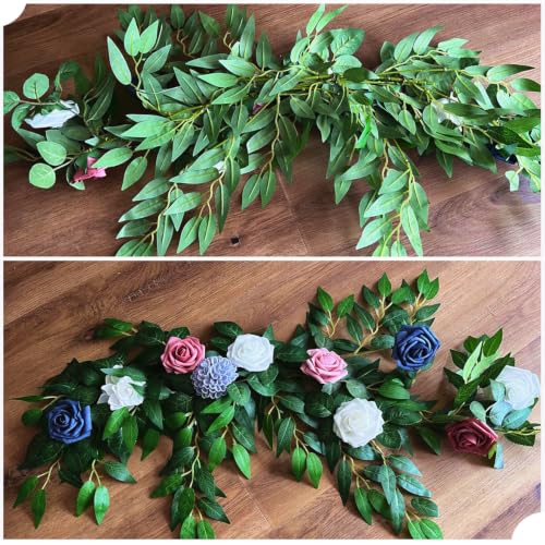 8pcs Italian Ruscus Artificial Leaves with Stems, Green Silk Leaf Wedding Arch Greenery Filler for Flower Arrangements, Faux Foliage Greenery Stems