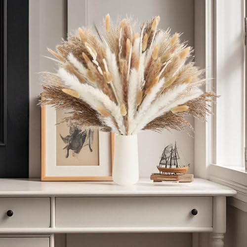 85pcs Natural Dried Pampas Grass Bouquet Boho Rustic Wedding and Home Decor Pampas Floral Arrangement for Living Room Bedroom Bathroom Office Party Decoration(17inch) - color: 85pc Pampas Gress