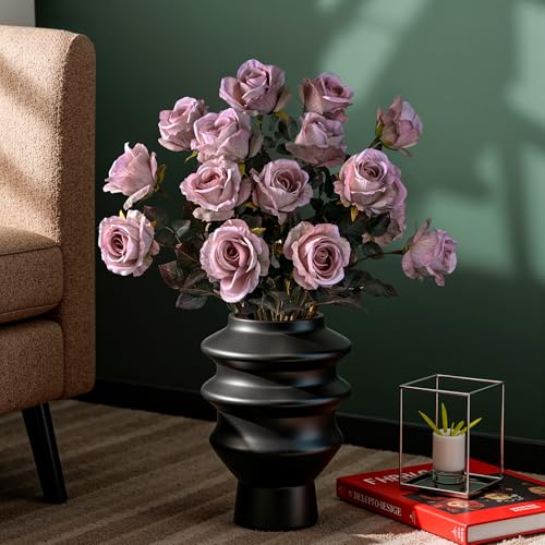 Artificial Flowers Artificial Roses Fake Roses 23.2In Long Stem Artificial Flowers for Tall Vase Silk Rose Suitable for Indoor Decor Wedding Party Decoration DIY Bouquet Autumn 20PCS (Pink) - color: Pink