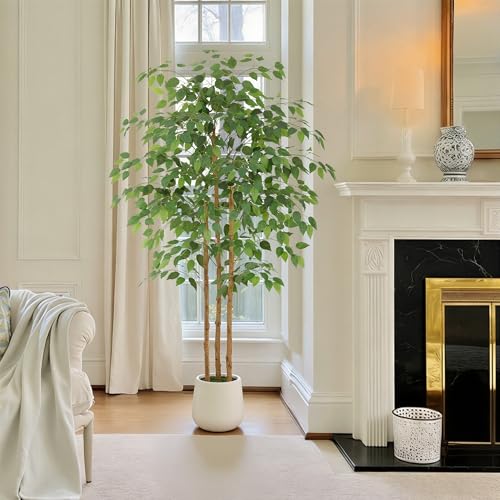 Nafresh Multi-Real Wood Trunks Ficus Tree Artificial with White Planter, 5ft(60in) Realistic Texture Potted Faux Ficus Tree, Fake Trees Indoor for Home Office Living Room Bedroom Porch Decor - size: 5ft 1in
