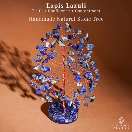Lapis Lazuli Crystal Tree of Life Birthday Gifts for Women, Men, Friends, Handmade Chakra Healing Crystal Tree for Home Office Decor, Positivity, Good Luck, Money, Unique Gifts for Her Mom Sister, Dad - color: Orgone Base Lapis Lazuli Crystal Tree