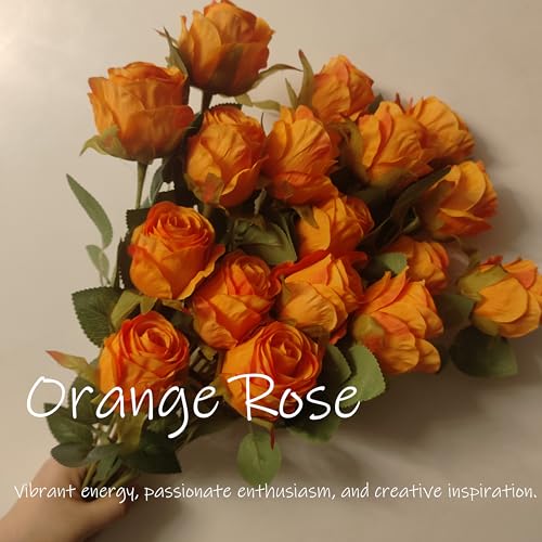 Artificial Roses 10 Pcs - Lifelike Single Stem Fake Roses with Natural Petal Texture,Fade-Resistant Silk Flowers for Wedding Decor,Home Vase Arrangements,Party Centerpieces(10, Orange) - color: Orange