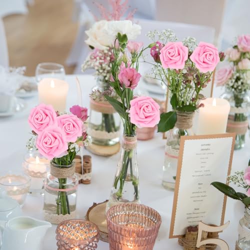 50 PCS Deep Pink Foam Rose Stemless Artificial Flower Head Bulk 2.75in Mini Fake Simulated Eternal Flores Roses Flower for DIY Craft Bridal Bouquets Centerpieces Arrangement Home Decoration - color: Deep Pink