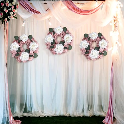 Artificial Flower Candle Rings - 6 Inch Inner Rose Floral Wreaths for Wedding Bridal Event Table Centerpieces Backdrop Decorations (Dusty Pink & White, 6 X Candle Rings) - color: Dusty Pink & White, size: 6 X Floral Wreaths