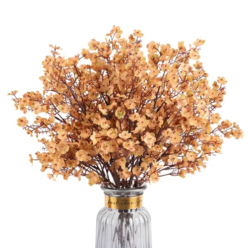 Babys Breath Artificial Flowers Fall Flowers, 8 Bundles Real Touch Light Brown Fake Flowers Silk Flowers Bulk for Vase Home Office Wedding Indoor Outdoor Centerpiece Table Decorations - color: Light Brown, size: 8 Bundles