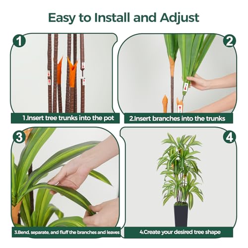 Artificial Dracaena Tree 5FT, Fake Plants with Black Tall Planter - Fake Tree Tall Faux Plants Indoor Floor Plant with Moss - Artificial Plants Indoor for Office Living Room Home Decor