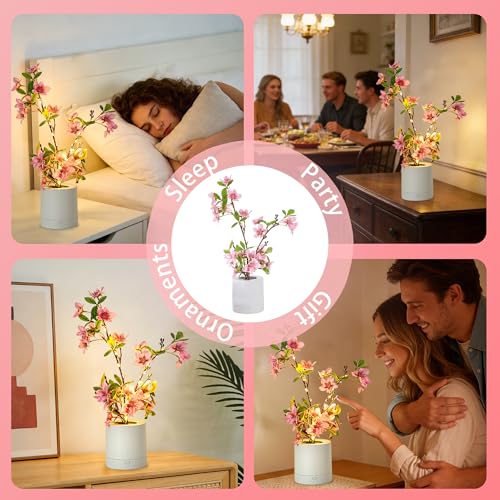 WSYEAR Pink Cherry Blossom in Pot, Artificial Cherry Fake Flower Lamp Indoor Outdoor Home Garden Office Decor for Wedding,Birthday,Party,Christmas - color: Cherry