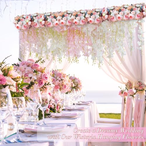 40 Pack White Pink Wisteria Hanging Flowers, Fake Flowers for Decoration, Artificial Hanging Flowers,Vines for Bedroom,Flower Garland for Home,Party,Garden, Wall,Wedding Decoration(3.6 Ft/Pcs) - color: White & Light Pink, size: 40 Pcs