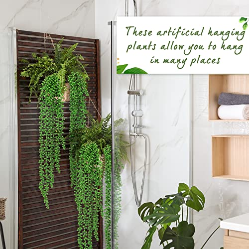Janinka 16 Pcs Artificial Succulents Bulk Hanging Plants 24 Inches Large Fake String of Pearls Fake Plants Wall Greenery Decor for Garden Indoor Outdoor Decoration
