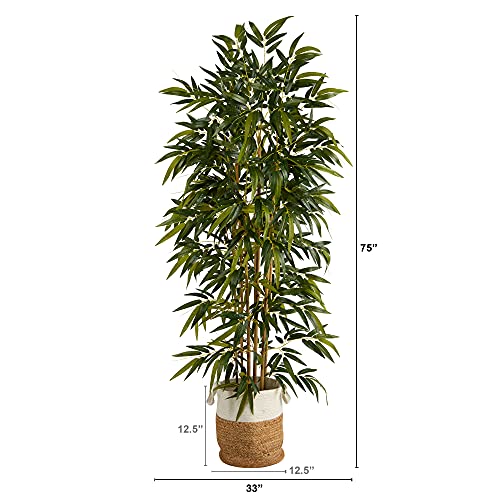 Nearly Natural 75in. Bamboo Artificial Tree in Handmade Natural Jute and Cotton Planter, Green