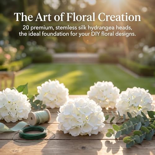 AVIVIHO 20Pcs White Hydrangea Artificial Flowers Bulk Realistic Silk Faux Hydrangea Heads with Stems Ivory Fake Flowers for Wedding,Party,Home,Table Centerpieces, Arch,Baby Shower,Party DIY Decoration - color: Ivory, size: 20PCS