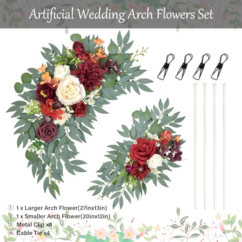 Wedding Arch Flowers, Burgundy Artificial Arch Flowers Floral Swag for Wedding Backdrop Welcome Sign, Ceremony Retirement, Birthday, Party Decorations (Burgundy) - color: Burgundy