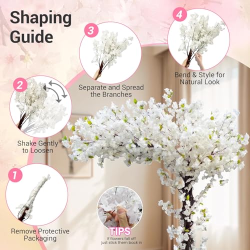 Artificial Cherry Blossom Trees, 3.9ft White Faux Cherry Blossom Tree Fake for Indoor Outdoors for Wedding Party Office Shopping Hotel Restaurant Living Room Home Decor,White-3.9x3.9ft - size: 3.9x3.9ft