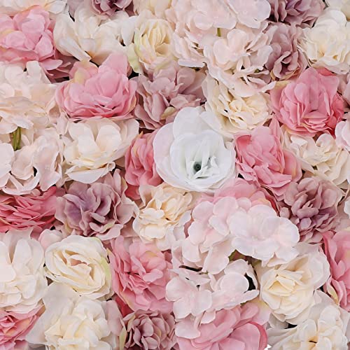 12 Pcs Artificial Flower Wall Panels 3D Flower Background Panel for Wall, 60x40cm Wedding Flower Decorations Wall Silk Rose Panels for Party, Nail, Photo Areas, Stage Background (Pink + Peach) - color: 12pcs, Pink + Peach