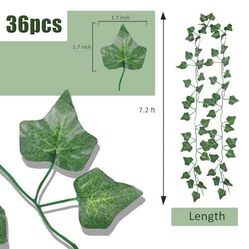 RECUTMS 258 FT Fake Vines Greenery Leaf Garland Ivy Vine Foliage Flowers Hanging for Wedding Party Garden Home Kitchen Office Aesthetic Wall Bedroom Living Room Wedding Party Patio Decor(36 Pack) - color: Green-36
