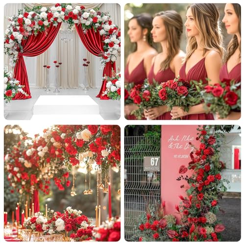 12Pcs Realistic Fake Red Roses Faux Flowers with Long Stems, Artificial Silk Rose Flowers for Valentines Day Home Wedding Decor Bridal Bouquet - color: Red