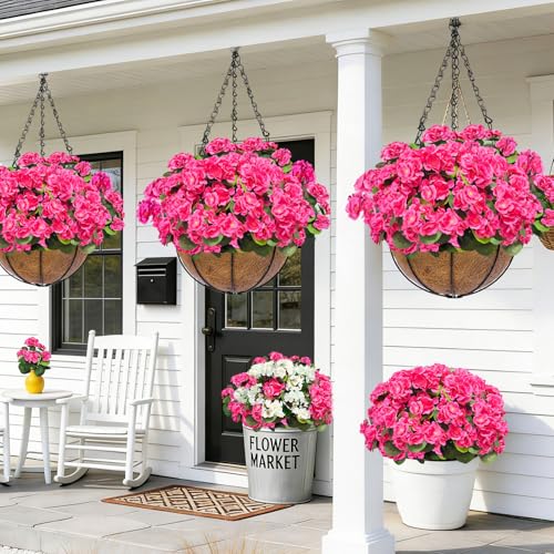 8 Bundles Artificial Geraniums Flowers for Outdoors Summer Decoration, Fake Flowers Silk Pink Flower UV Resistant No Fade Look Real Faux Plants for Porch Gardens Planter Patio Indoor Cemetery Decor - color: Pink