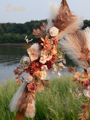 Lisuun Wedding Arch Flowers, Artificial Flowers for Decoration, Large Flower Swag for Boho Styles Wedding Ceremony Floral Decor - Pack of 2 - color: Champagne Pampas
