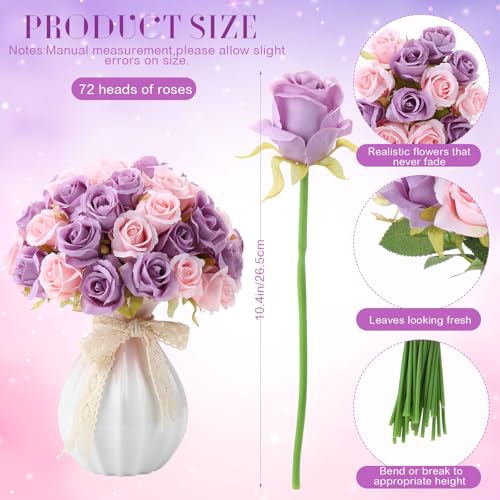 Hoteam 72 Heads Pink and Purple Artificial Rose Flowers 6 Bouquet Wedding Decoration Faux Flower Arrangement Bouquet with Stem Bridal Shower Gift Floral Centerpiece for Tables - color: Purple Pink