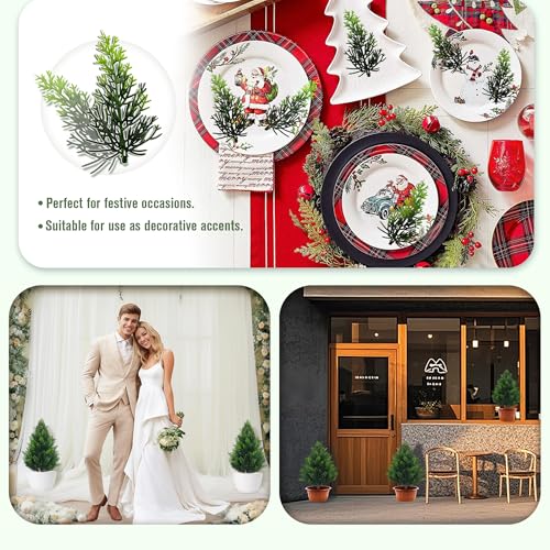 Artificial Cedar Topiary Plants: 20 Inch (4P) UV Resistant Faux Pine Stems Shrubs Plastic Greenery for Outdoor Indoor Home Decor, Garden, Front Porch, Office, Restaurant & Holiday Party