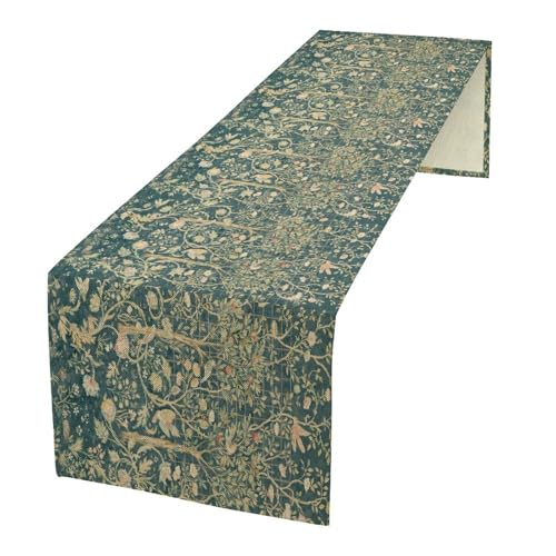 William Morris Bird Table Runner for Table Decor, Art Rustic Flower Style Bird Botanical Floral Vintage Printed for Kitchen Dining Room Farmhouse Party Holiday Decorate 13" x 36" - color: William Morris_15, size: 13"W x 36"L (Pack of 1)