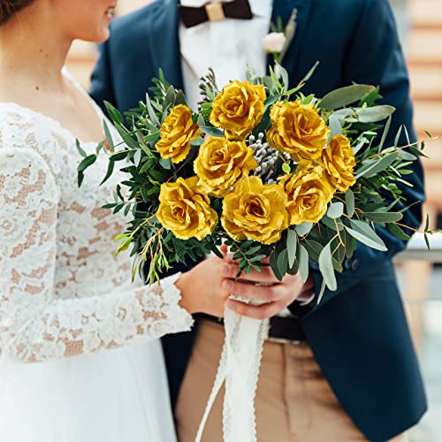 Syhood 100 Pcs Gold Artificial Flowers and Fake Roses Head 3 Inch Real Looking Silk Rose for DIY Wedding Bouquets Bridal Shower Centerpieces Floral Arrangements Party Tables Home Decorations