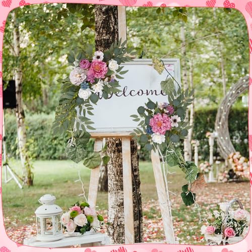 Wedding Arch Decorations 2 Pack - Reusable Artificial Hanging Flowers Floral Swag Greenery Garland for Wedding Welcome Sign Backdrop Bridal Ceremony Reception Backdrop, Baby Shower - color: Pink+white+green