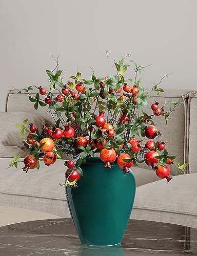 Forlaoers 4pcs 31" Orange Pomegranate Artificial Plants Fake Fruits Berry Branches Stem Fall Flowers Decorations for Living Room Dorm Decor Christmas Farmhouse Vase Arrangement Centerpiece - color: A:4 Orange