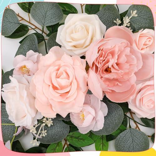 2 Pcs Wedding Arch Decorations - Reusable Artificial Hanging Flowers Floral Swag Greenery Garland for Wedding Welcome Sign Backdrop Bridal Ceremony Reception Backdrop Decoration(Beige) - color: Light Pink+beige