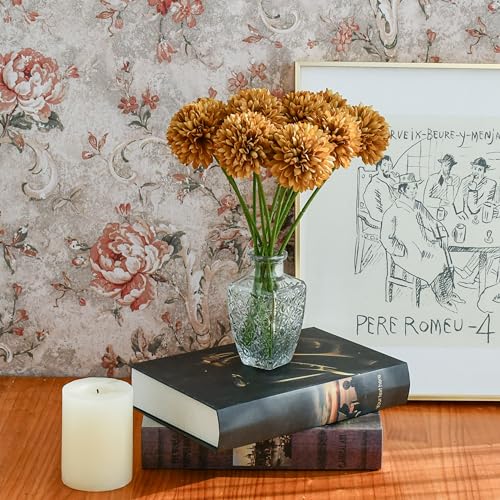 Mandy's 12pcs Artificial Light Brown Chrysanthemum | 11.8 inch Artificial Mums Flowers for Home Table Centerpiece Summer Decor Silk Flowers for Porch Patio and Wedding - color: Light Brown