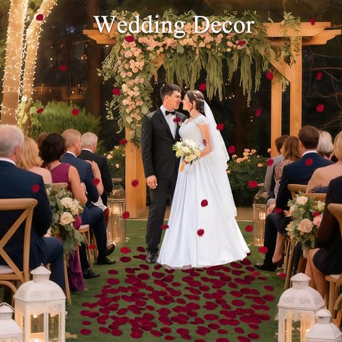 SITUMEIZI 400PCS Fake Rose Petals Artificial Burgundy Silk Flower Petals for Romantic Night for Her Set Valentine's Day, Wedding, Proposal Anniversary Decorations - color: Wine
