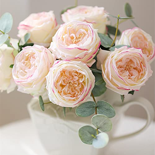 UKELER Fake Flowers Light Pink Realistic Roses Bouquet Spring Fall Winter Artificial Flowers for Home Decor Flower Arrangement Wedding Party Decoration - color: Light Pink