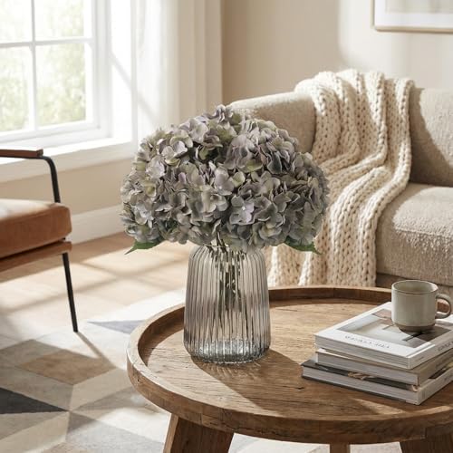 2Bouquets Artificial Fake Flowers Plants Silk Hydrangea Arrangements Wedding Bouquets Decorations Plastic Floral Home Kitchen Garden Party Festival Bar DIY (Gray Green,5 Flower Heads) - color: Gray Green，5 Flower Heads