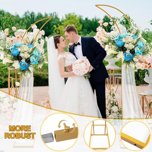 Curved Metal Wedding Arch Stand, Garden Arch Flower Stand Outdoor Indoor Use for Wedding Ceremony Birthday Anniversary Floral Stand Background Decoration 8.2FT and 6.9FT (Gold) - color: Gold