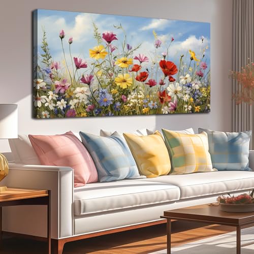 Flower Pictures Wall Decor for Bedroom Women Colorful Wall Art for Living Room Large Size Ready to Hang 29 x 58 Inch - color: Yellow Red White, size: 58"L x 29"W