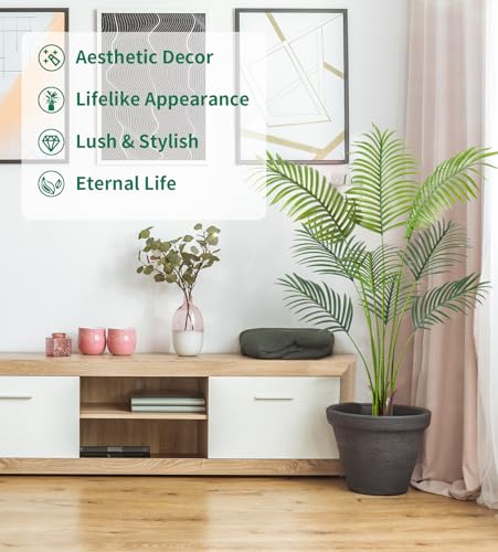 Artificial Golden Cane Palm Tree 4 Feet Faux Plant for Home Decor Indoor Outdoor Faux Areca Palm Tree in Pot for Home Office Perfect Housewarming Gift with Adjustable Trunks - size: 6in
